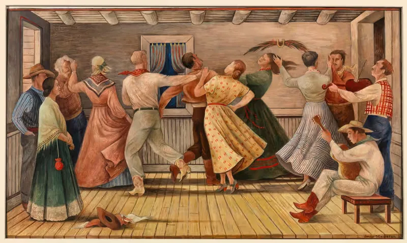 Cowboy Dance (mural study, Anson, Texas Post Office) by Jenne Magafan, 1941 — digital art print download