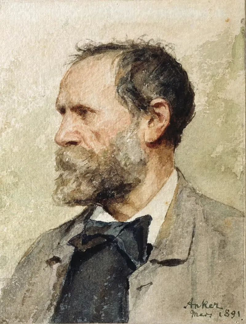 Self-portrait in profile, left by Albert Anker, 1891 — digital art print download