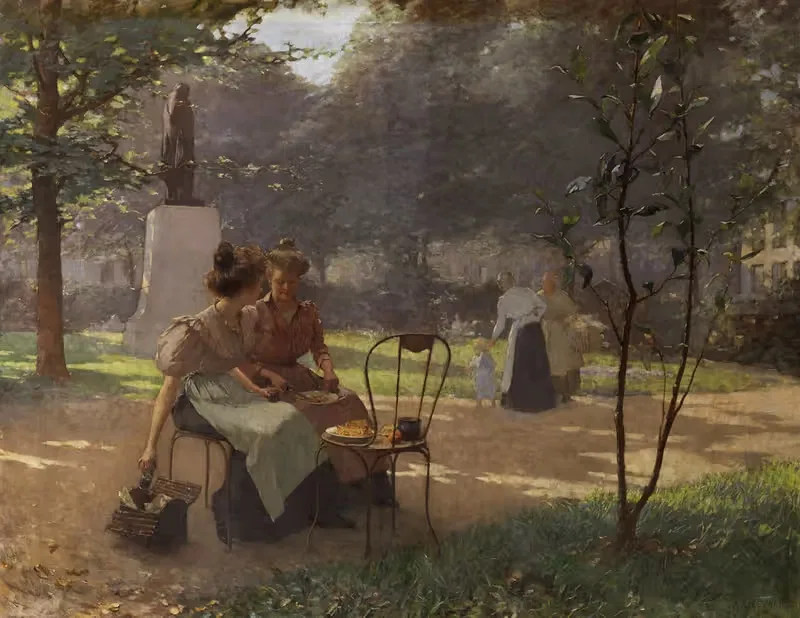 Две молодые девушки в парке by Альберт Крессвелл, 1903 — digital art print download
