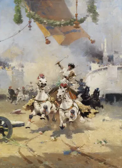 Гонка на колесницах с бигами на римской арене by Альфредо Томинц, 1904 — digital art print download