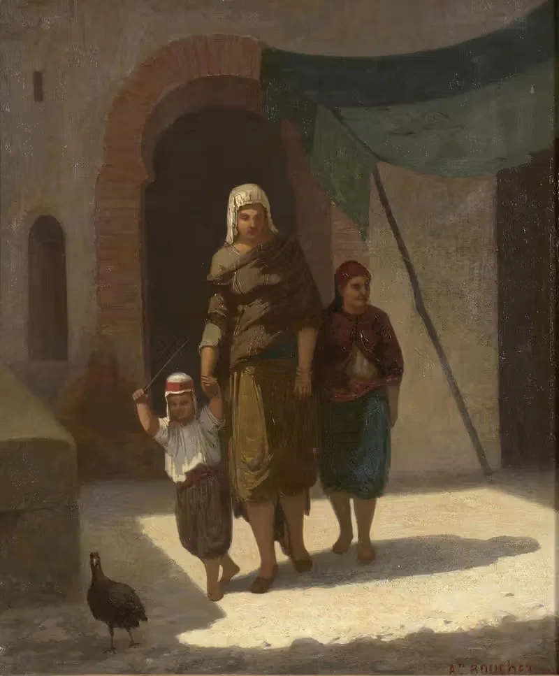 Famille orientale rabattant un volatile — Auguste Bouchet
