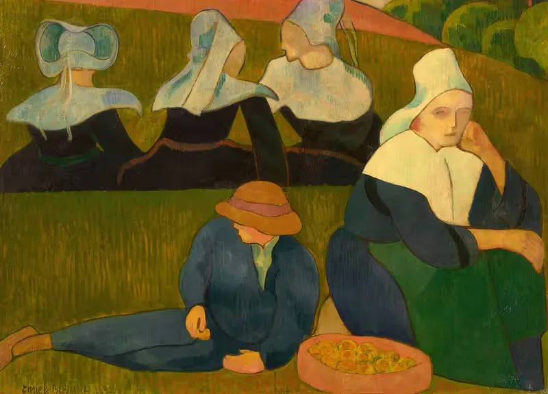 Bretonnerie (Bretonnes dans une prairie) — Emile Bernard