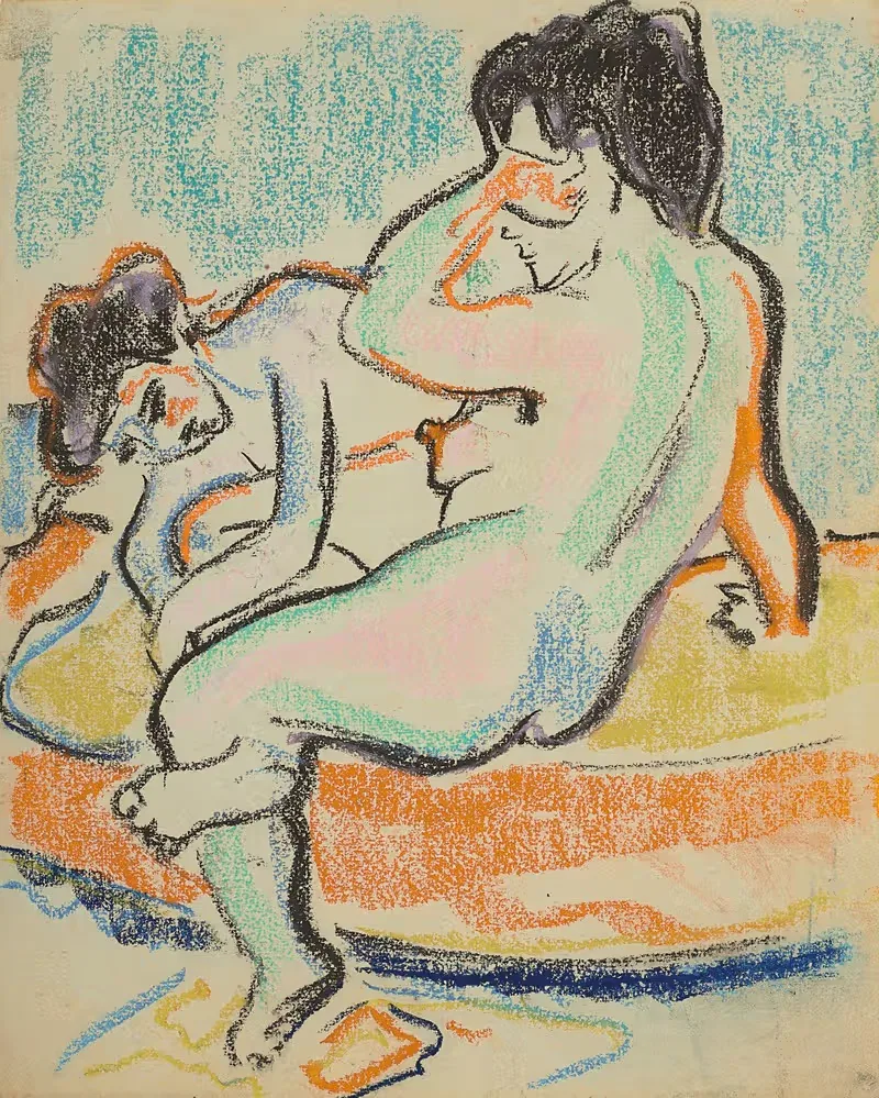 Sitzender und liegender Akt auf Bett — Ernst Ludwig Kirchner
