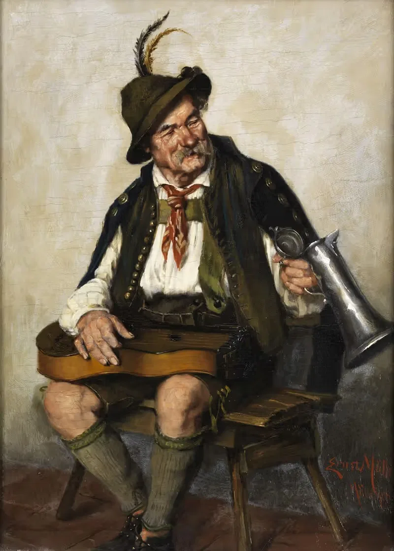Игрок на цитре с пивной кружкой by Эрнст Мюллер — digital art print download