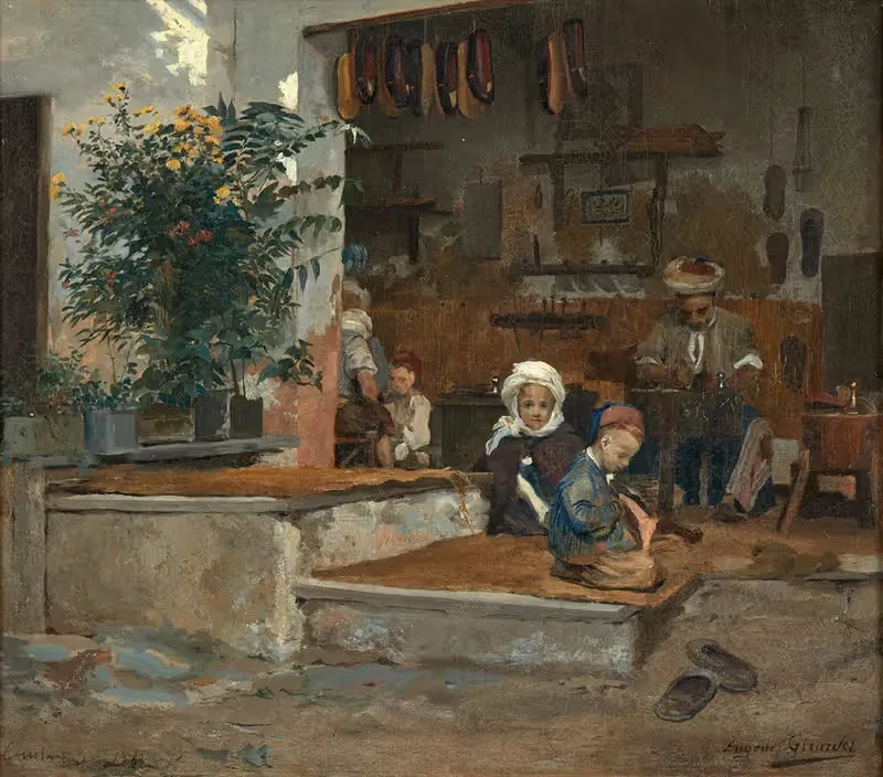 Два ребенка перед лавкой by Южен Жирарде, 1887 — digital art print download