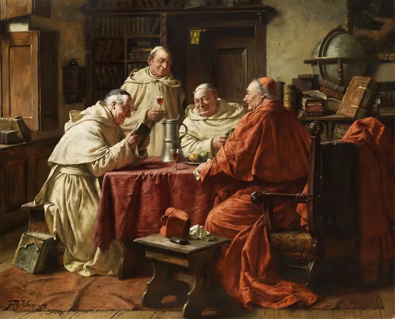 Кардинал с монахами в библиотеке монастыря by Фриц Вагнер — digital art print download