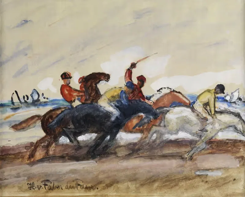 Jockeys bei einem Rennen am Strand — Hans von Faber du Faur