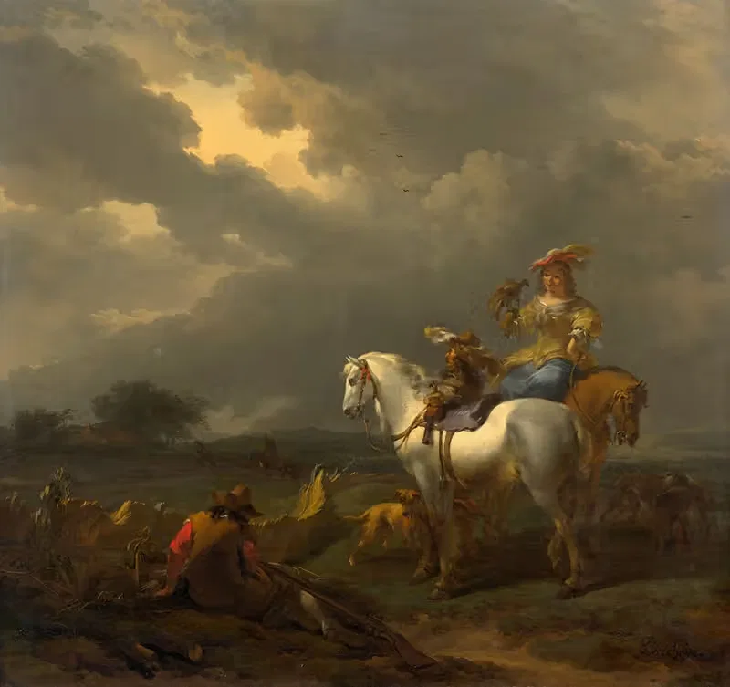 Halt of falcon hunt — Nicolaes Pietersz. Berchem