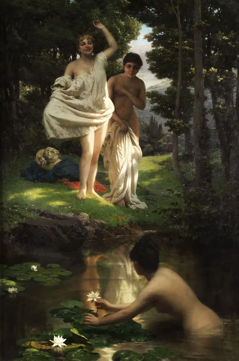 Девушка во время купания у лесного источника by Раффаэле Джаннетти — digital art print download