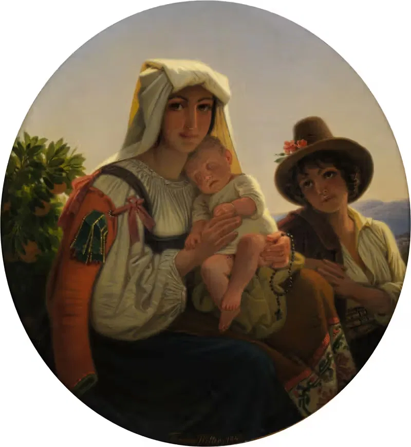 Итальянская мать с детьми by Теодор Веллер, 1849 — digital art print download