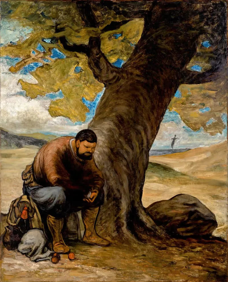 Sancho Pansa, unter einem Baum ausruhend — Honoré Daumier