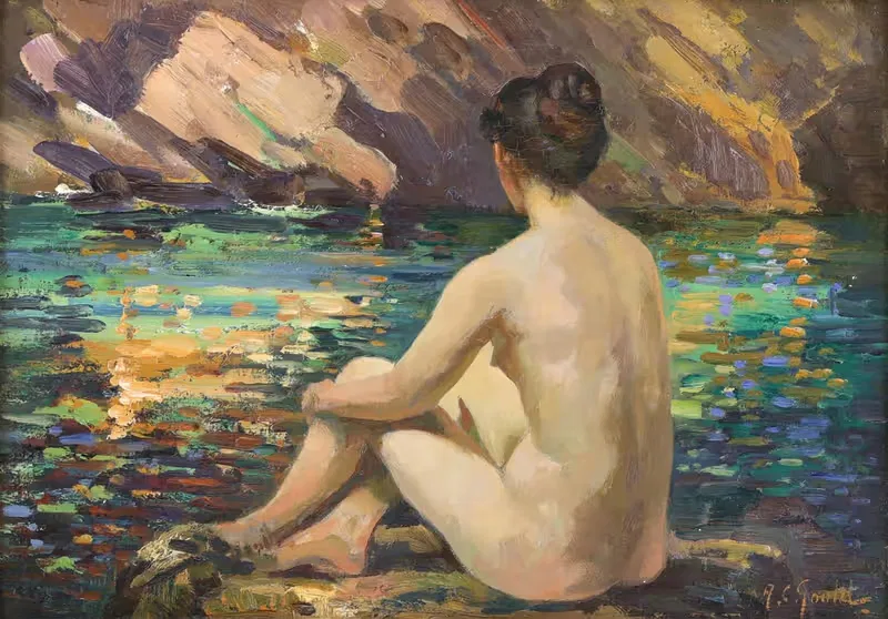 Female Nude Seated on a Rock – Reflections — Alexander Carruthers Gould