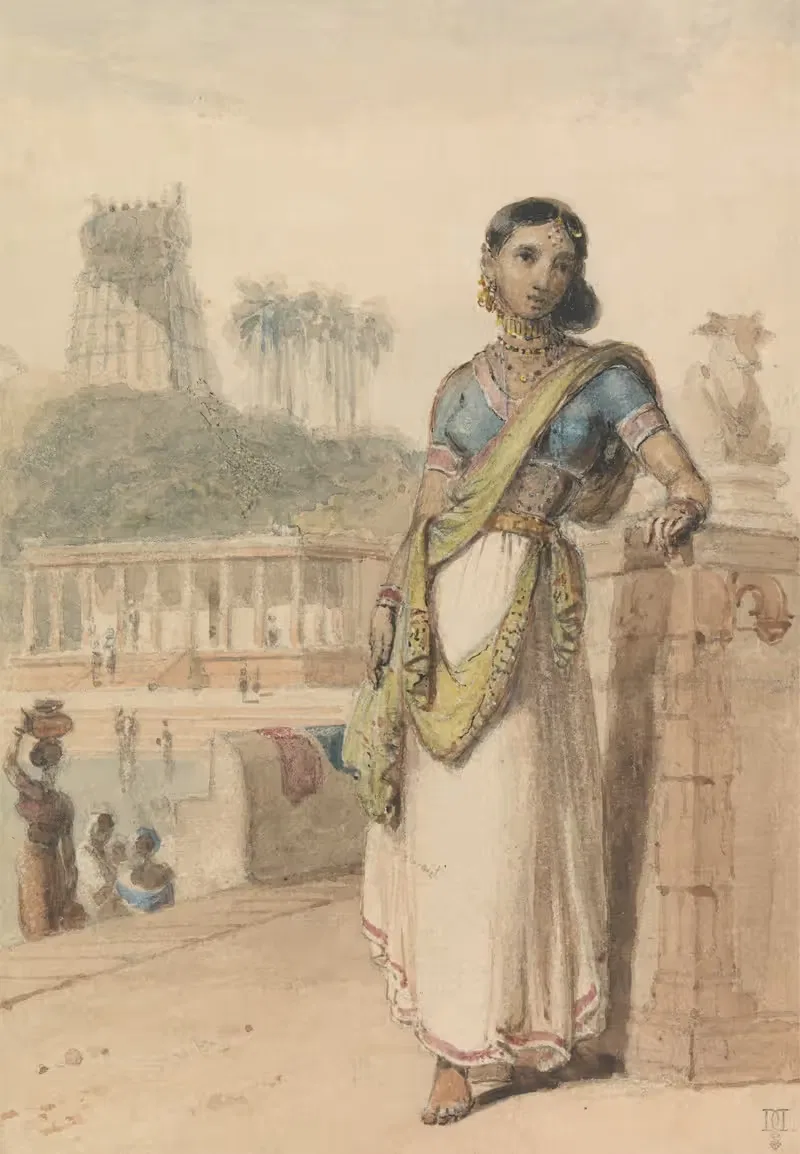 A High Caste Woman Standing by a Wall — William Daniell