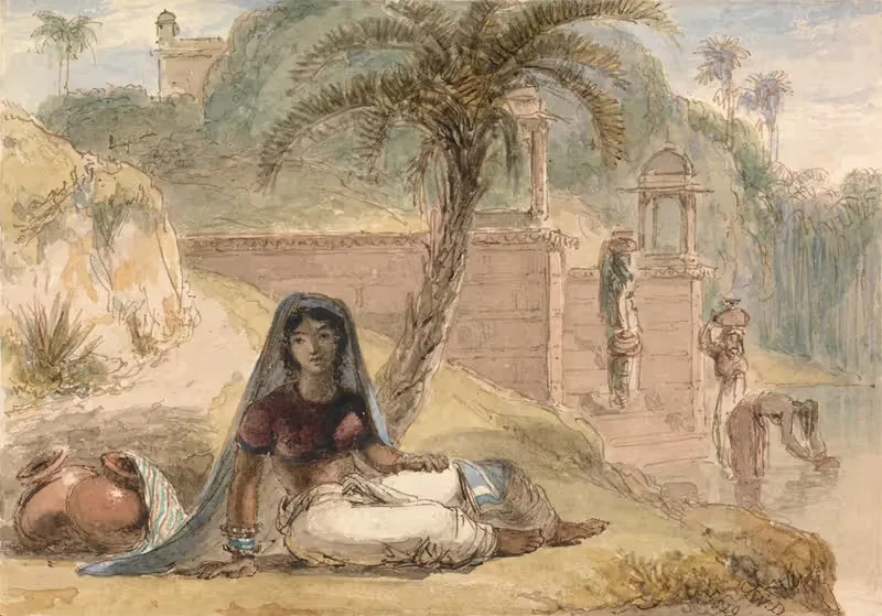 Indian Girl Seated by a River — William Daniell