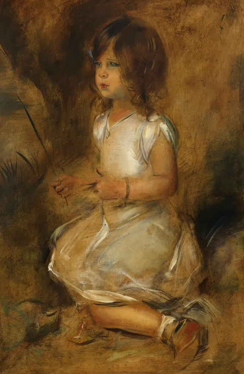 Gabriele Lenbach im Grase knieend — Franz von Lenbach