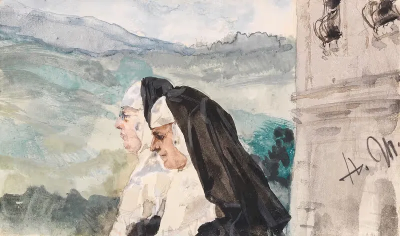 Zwei Nonnen im Klosterhof — Adolph von Menzel