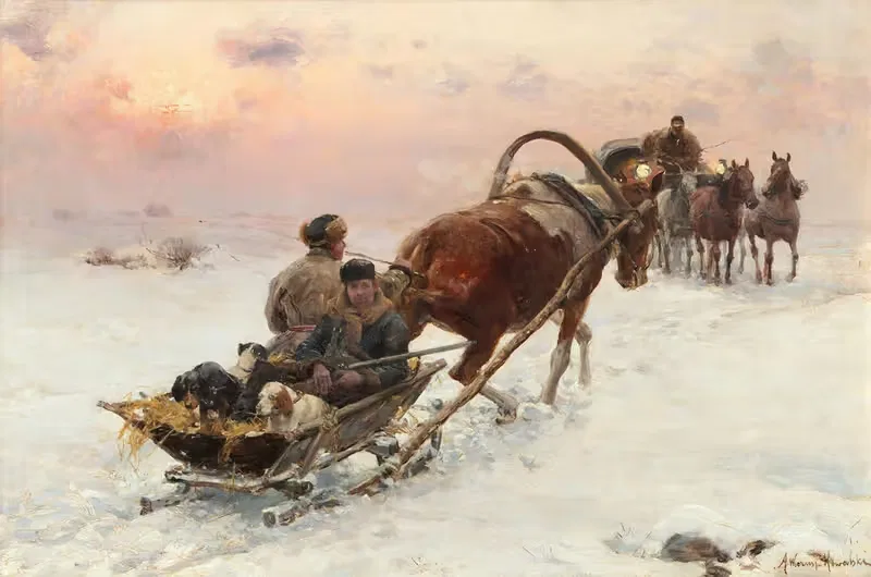Вечерняя поездка на санях с собаками by Альфред фон Вирус-Ковальский — digital art print download