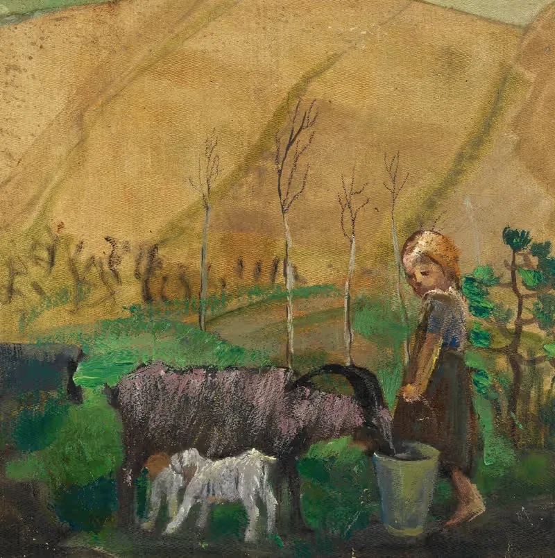 Девушка, поящая козлят by Антон Велим, 1912 — digital art print download