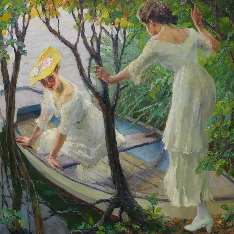 Две дамы в лодке by Эдвард Кукуэль, 1910 — digital art print download