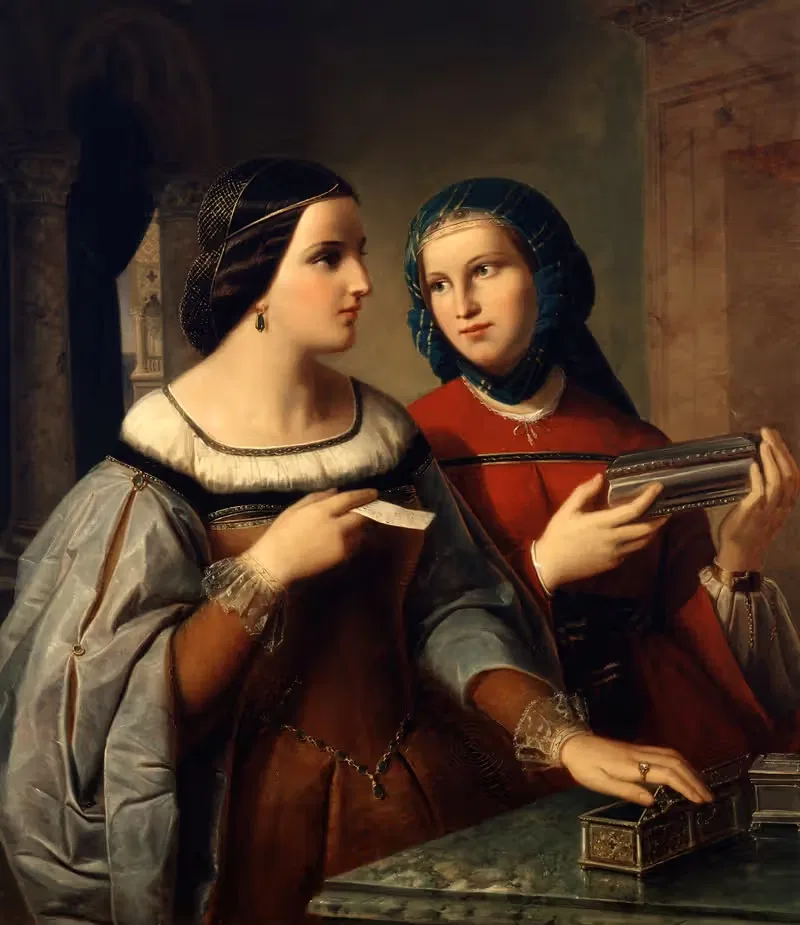 Portia and Nerissa by Friedrich Brockmann, 1849 — digital art print download