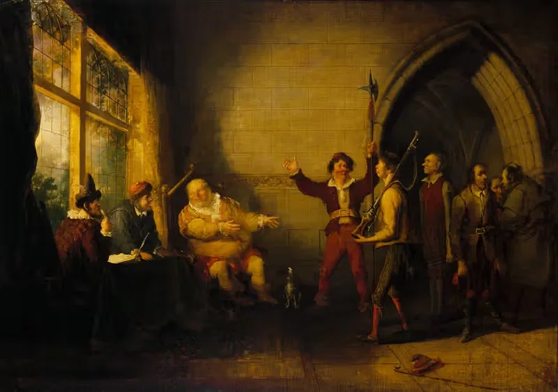 Bardolph and Falstaff putting Wart through the drill — John Cawse