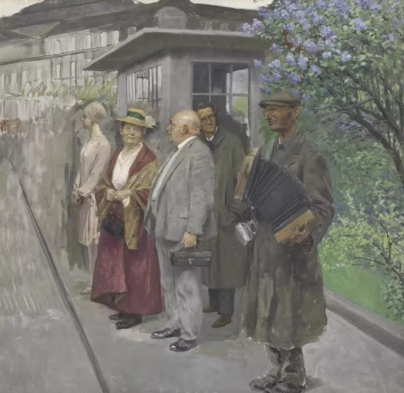 Waiting for the 2 (streetcar stop) — Josef Engelhart