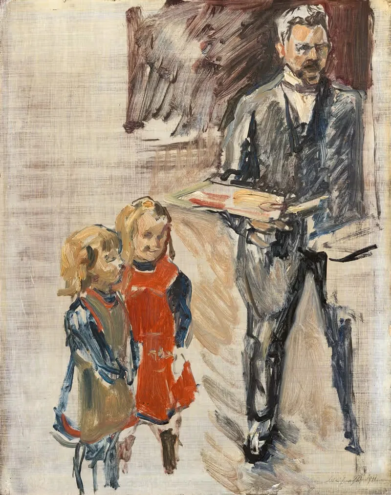 Selbstbildnis mit Kindern im Atelier — Max Slevogt