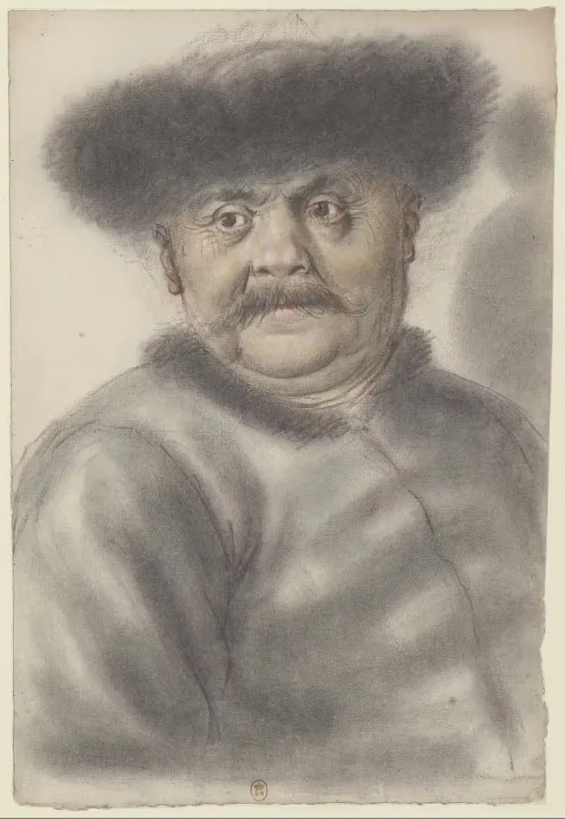 Homme coiffé d'un bonnet de fourrure, de face — Nicolas Lagneau