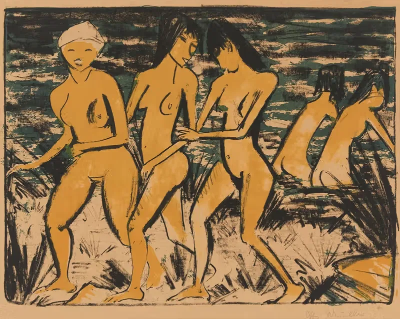 Пять жёлтых актов у воды by Отто Мюллер, 1921 — digital art print download