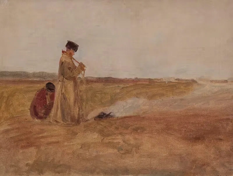 Child Cowherds by the Fire, sketch — Jozef Chelmonski