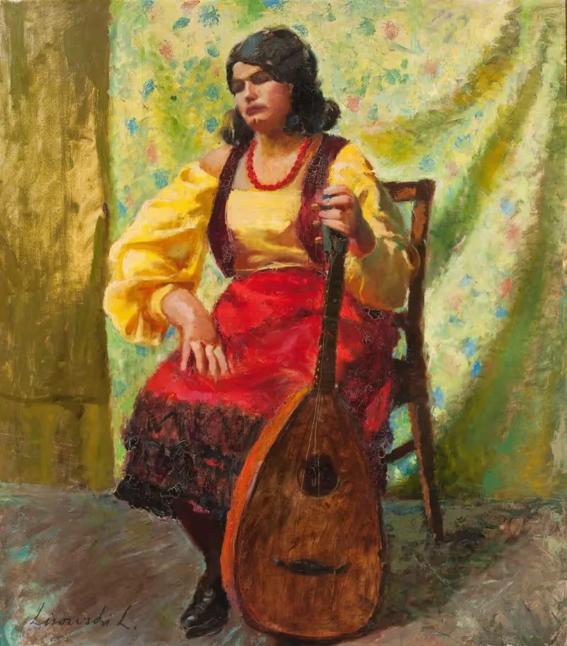 Gypsy woman with a mandolin — Ludwik Lisowski