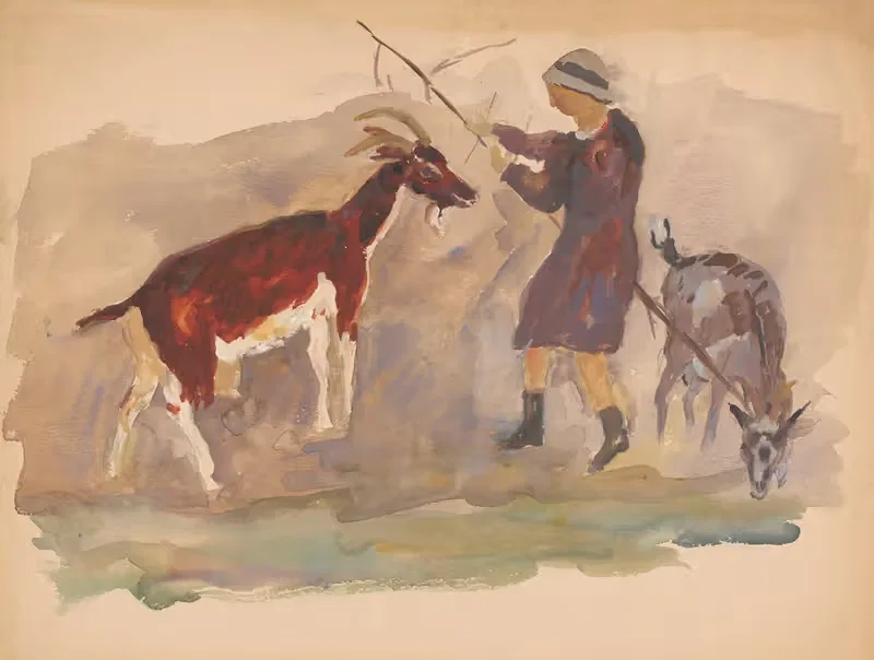Dziewczynka z dwiema kozami — Tadeusz Makowski