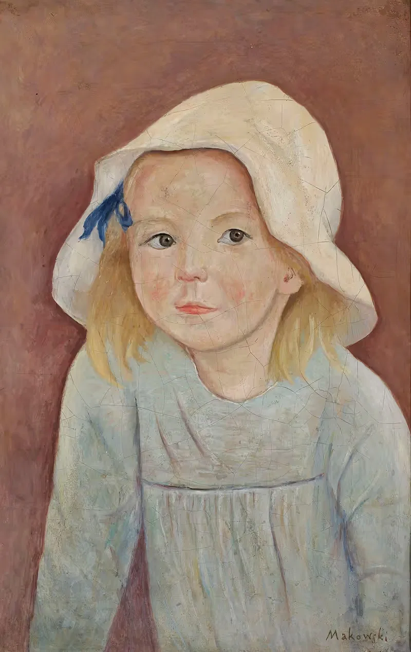 Little girl in a white hat — Tadeusz Makowski