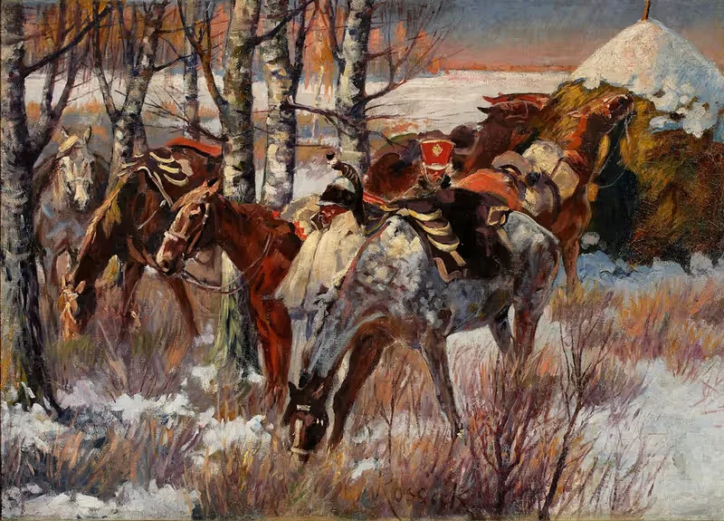 Уланский привал в снегу by Войцех Коссак, 1896 - 1908 — digital art print download