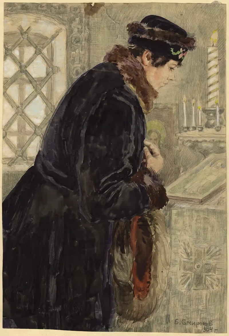 Воскресное утро перед мессой by Борис Васильевич Смирнов, 1904 — digital art print download