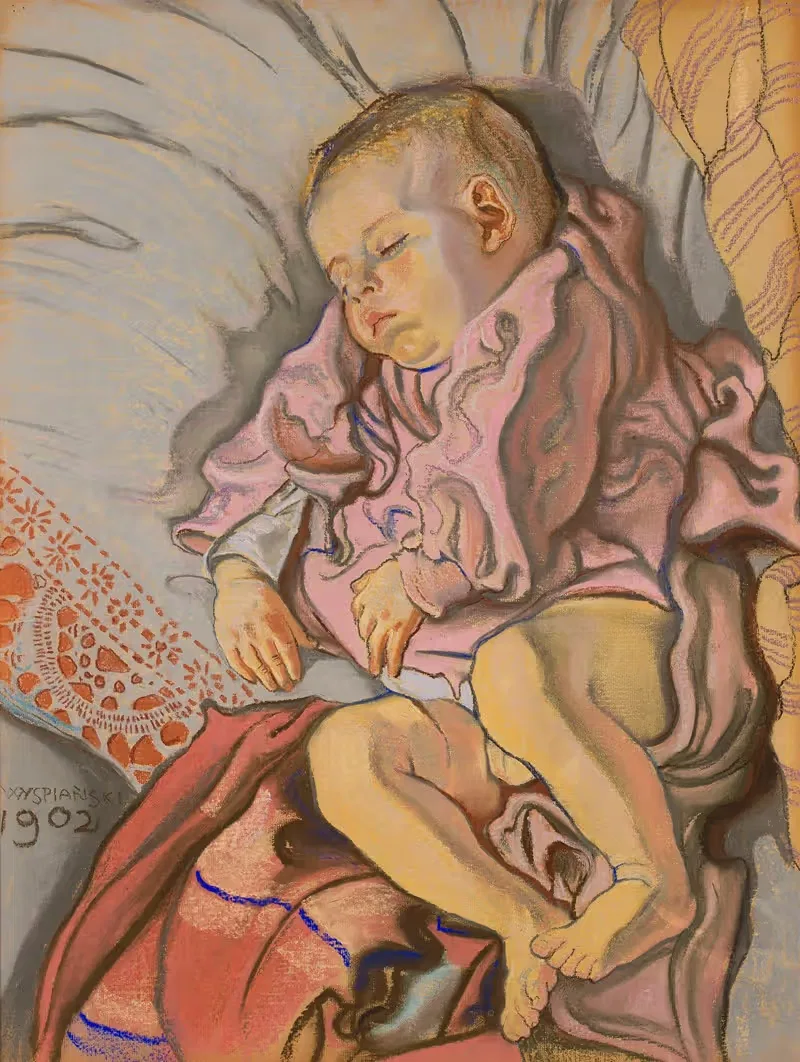 Спящий ребенок на подушке by Станислав Выспяньский, 1902 — digital art print download