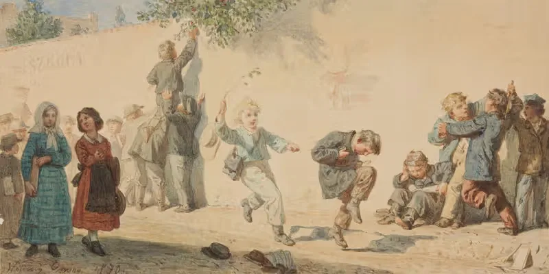 Дети покидают школьное здание by Войцех Герсон, 1870 — digital art print download