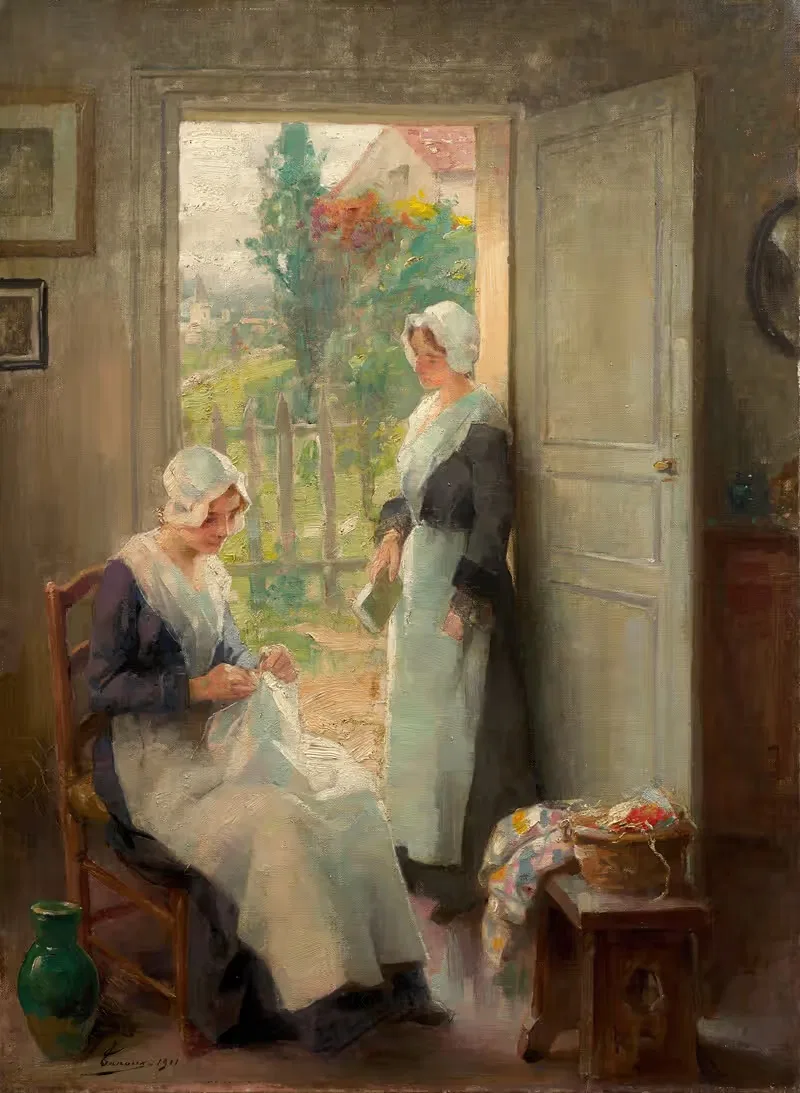 Две горничные в дверном проеме by Адриен Анри Танукс, 1911 — digital art print download