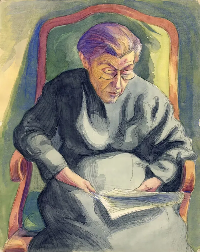 Oudere dame, lezend in haar stoel — Albert Daenens