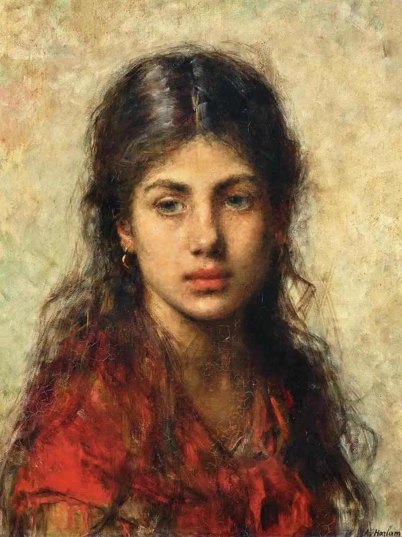 A Young Girl with a Red Shawl — Alexei Harlamoff