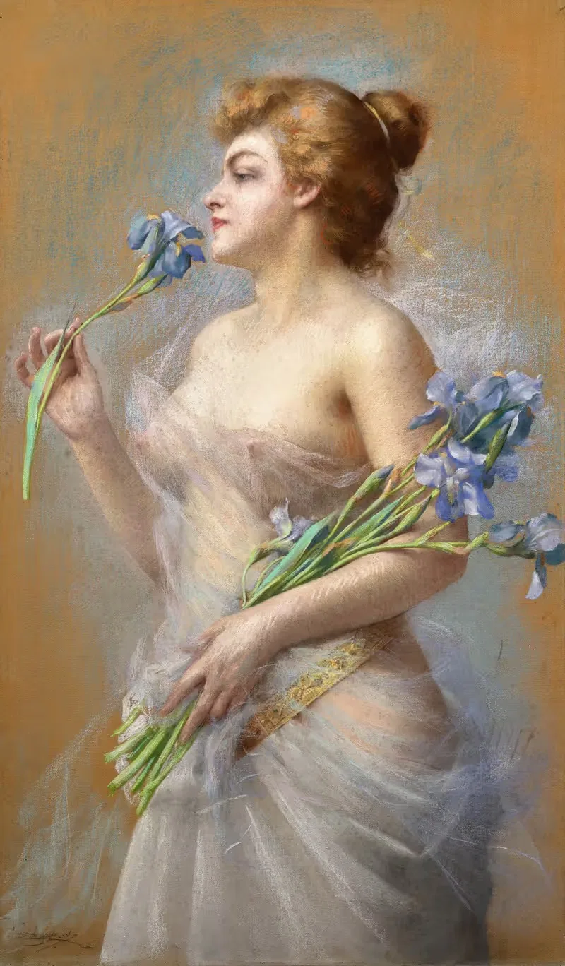 Женщина с ирисами by Дельфин Эньольра — digital art print download
