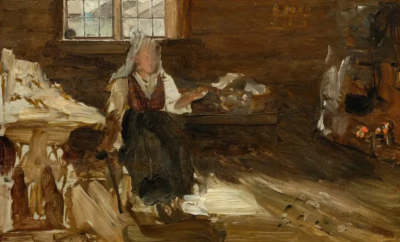 Прядение (Прядущая девушка) by Эрнст Йозефсон, 1873 — digital art print download