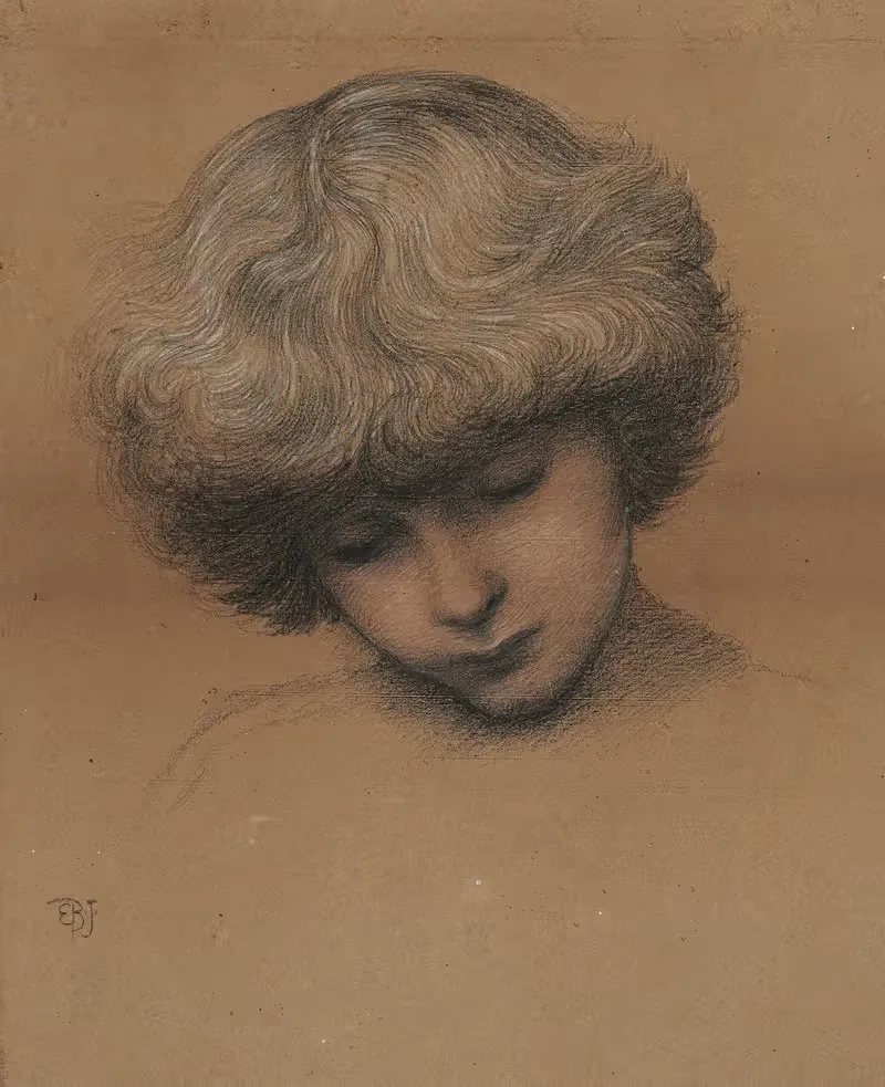 Head of Philip Comyns Carr (b.1874), looking down, aged 7 — Sir Edward Coley Burne-Jones