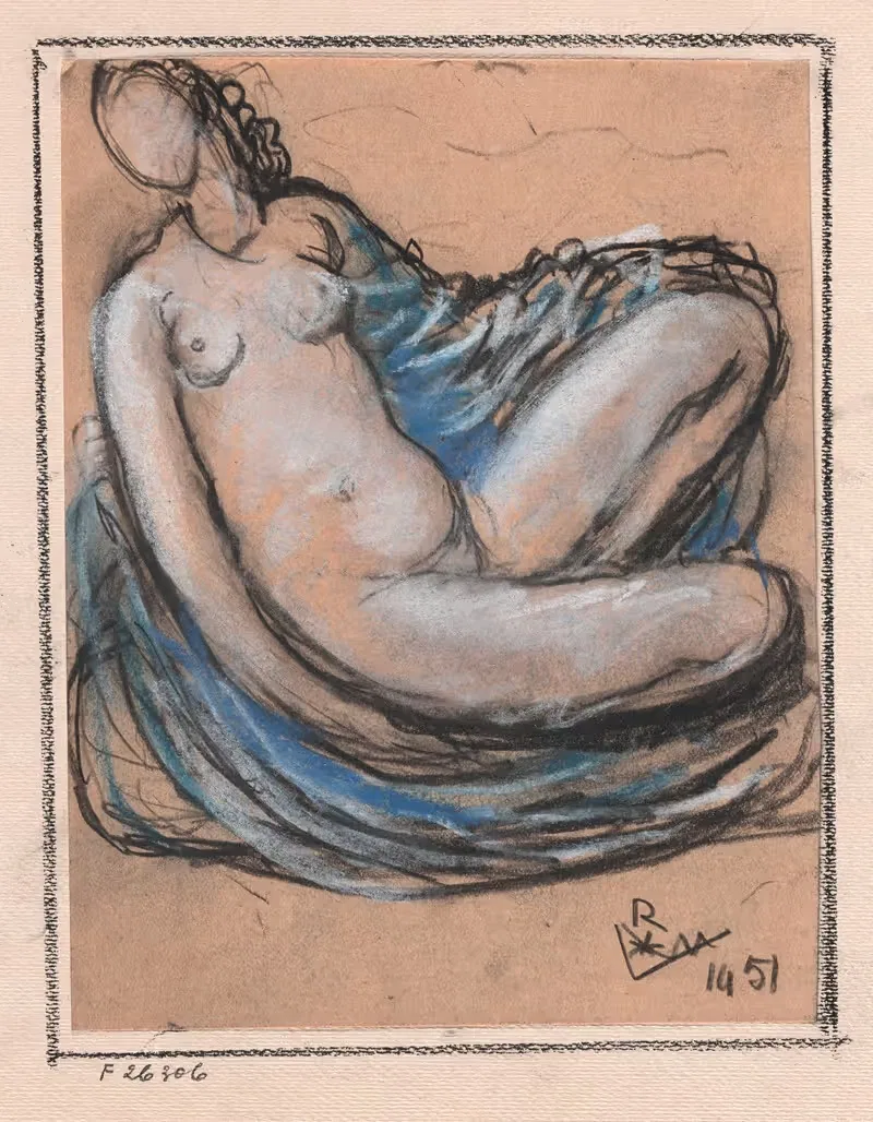 Женский ню, сидящая by Виктор Руссо, 1951 — digital art print download