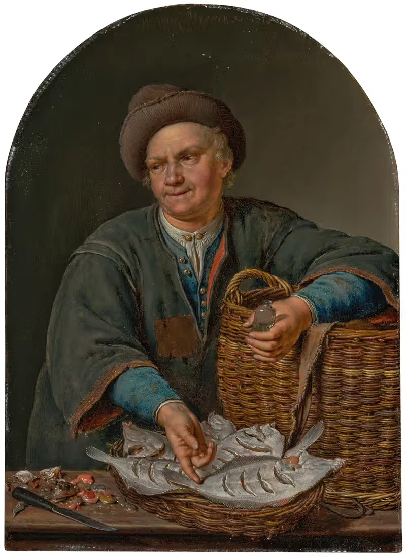 A man selling fish by Willem Van Mieris, 1725 — digital art print download