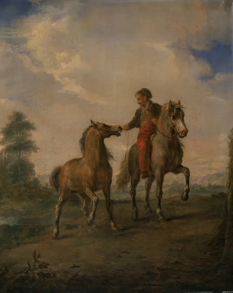 Horseman Leading a Horse — Louis Moritz