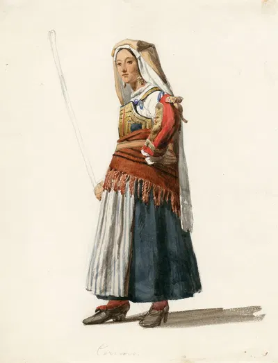 Молодая женщина из Черваро, Италия, в местном костюме by Пьер Луи Дюбурк — digital art print download