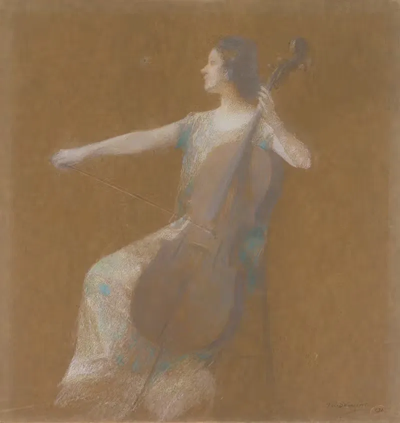 Девушка с виолончелью by Томас Уилмер Дьюинг, c. 1900 — digital art print download