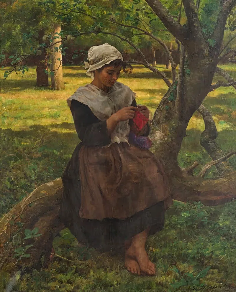 Крестьянская девушка, вяжущая by Жюль Брета, 1870 — digital art print download