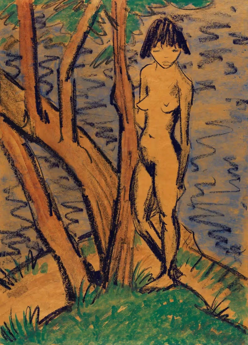 Стоящее Mädchen перед деревьями by Отто Мюллер, 1925 — digital art print download